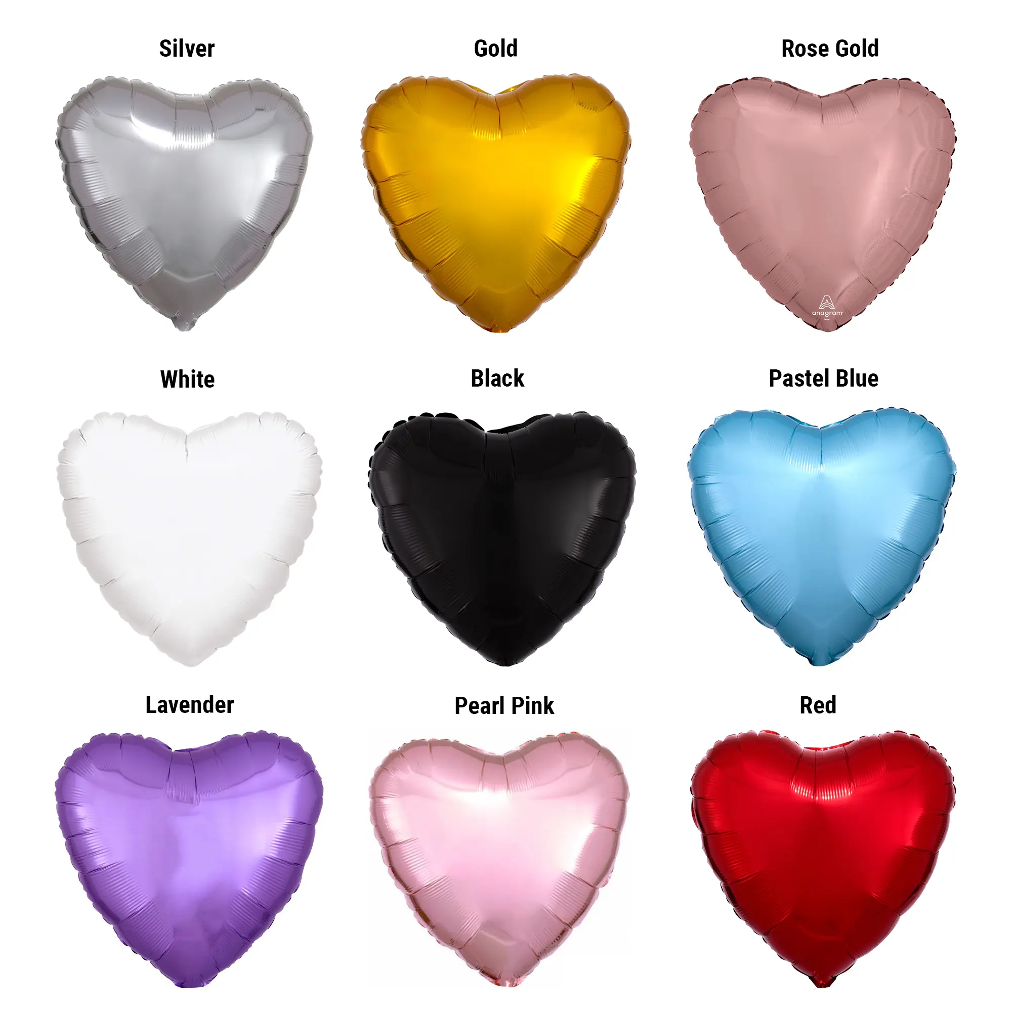 Anagram Metallic Heart Colours Helium Foil Balloon
