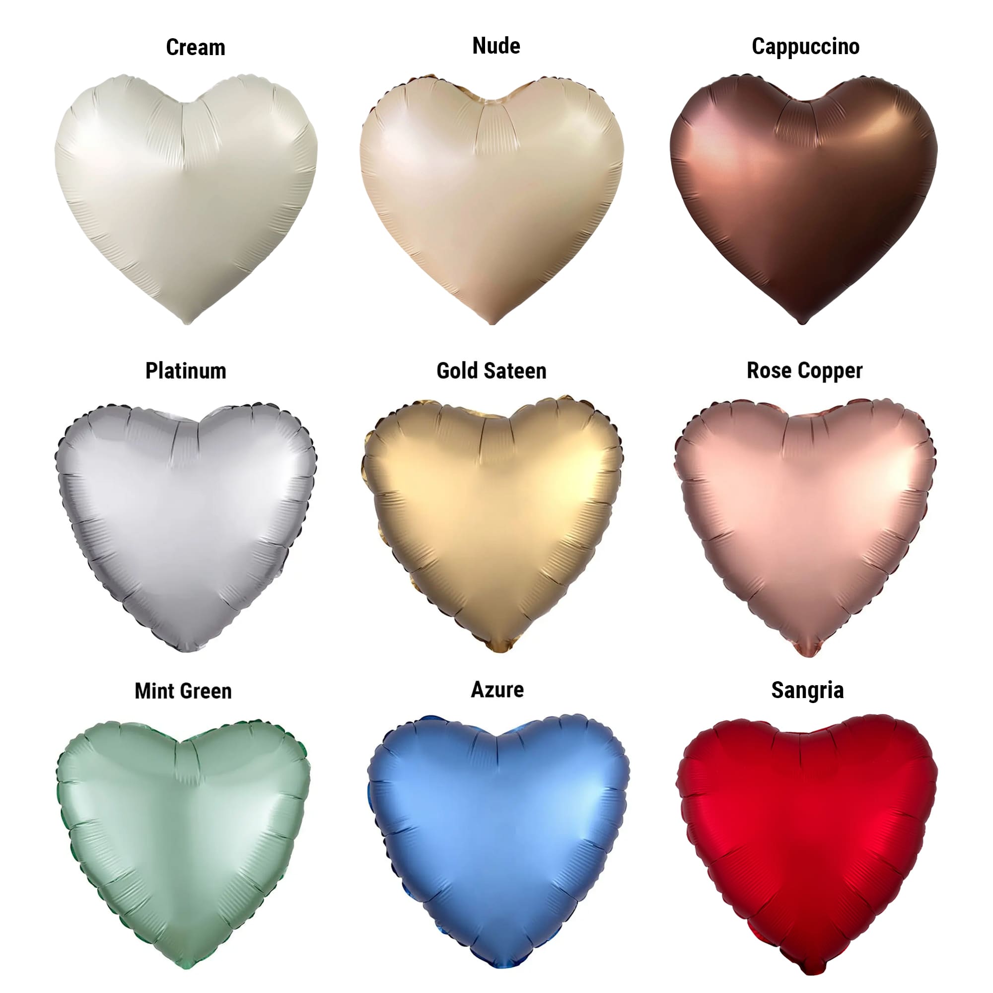 Satin Luxe Heart Helium Foil Balloons - Selection 1