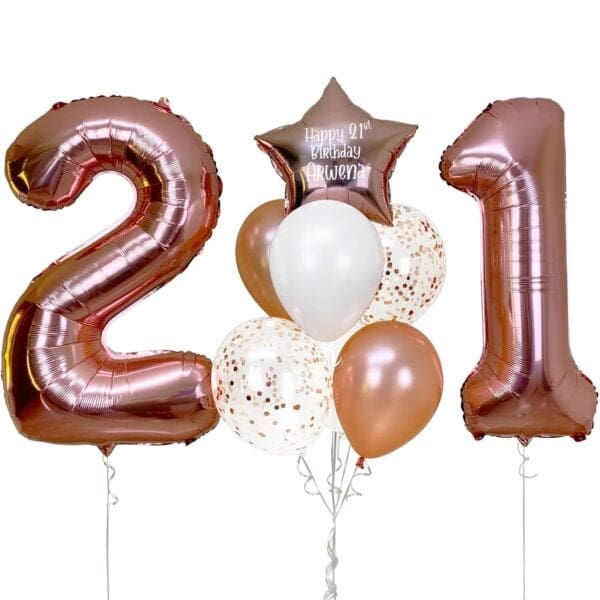 Double Number Foil Balloon Bunch - Rose Gold