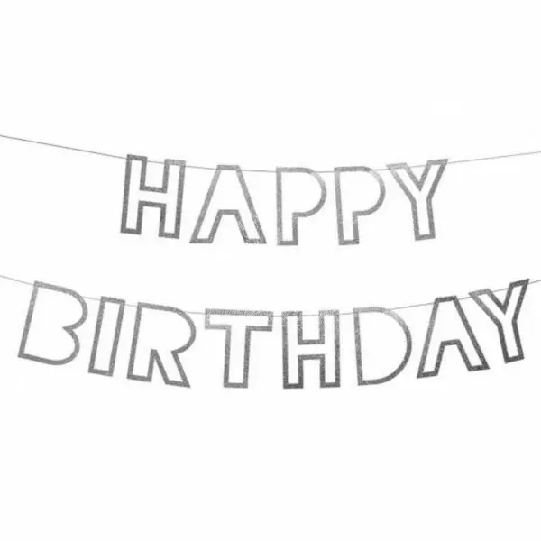 Happy Birthday Banner - Cut Out (Silver)