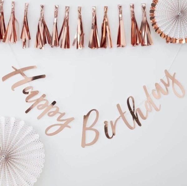 Happy Birthday Banner - Calligraphy (Rose Gold)
