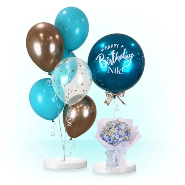 Deluxe Orbz Helium Balloon Bouquet & Everly Blue Fresh Flower Bouquet