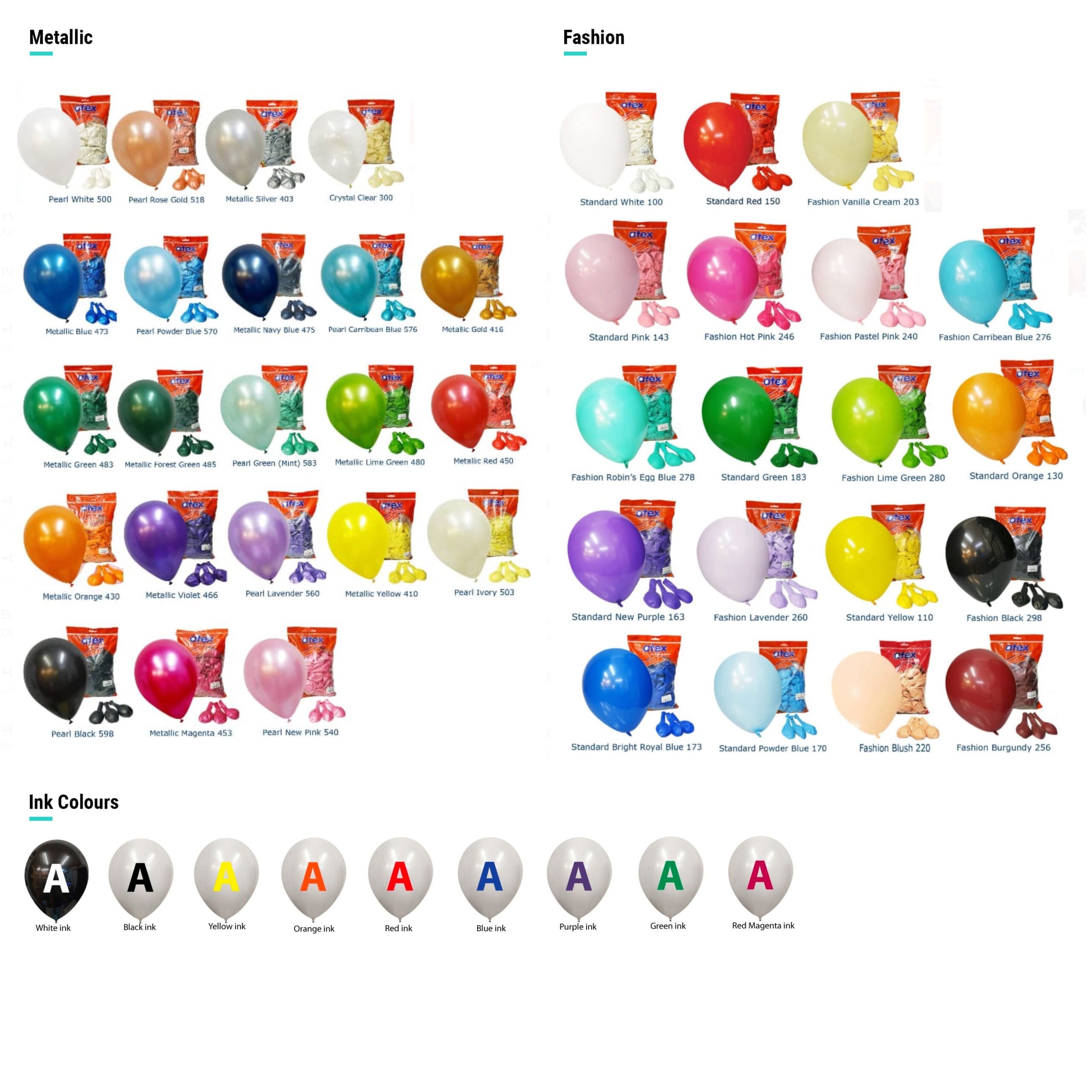 Balloon Printing Colours & Ink Colours