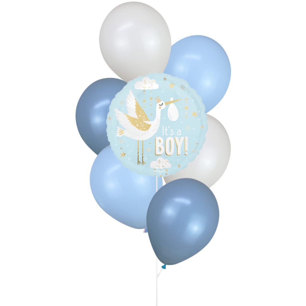 Deluxe Satin Special Delivery Baby Boy Helium Balloon Bouquet