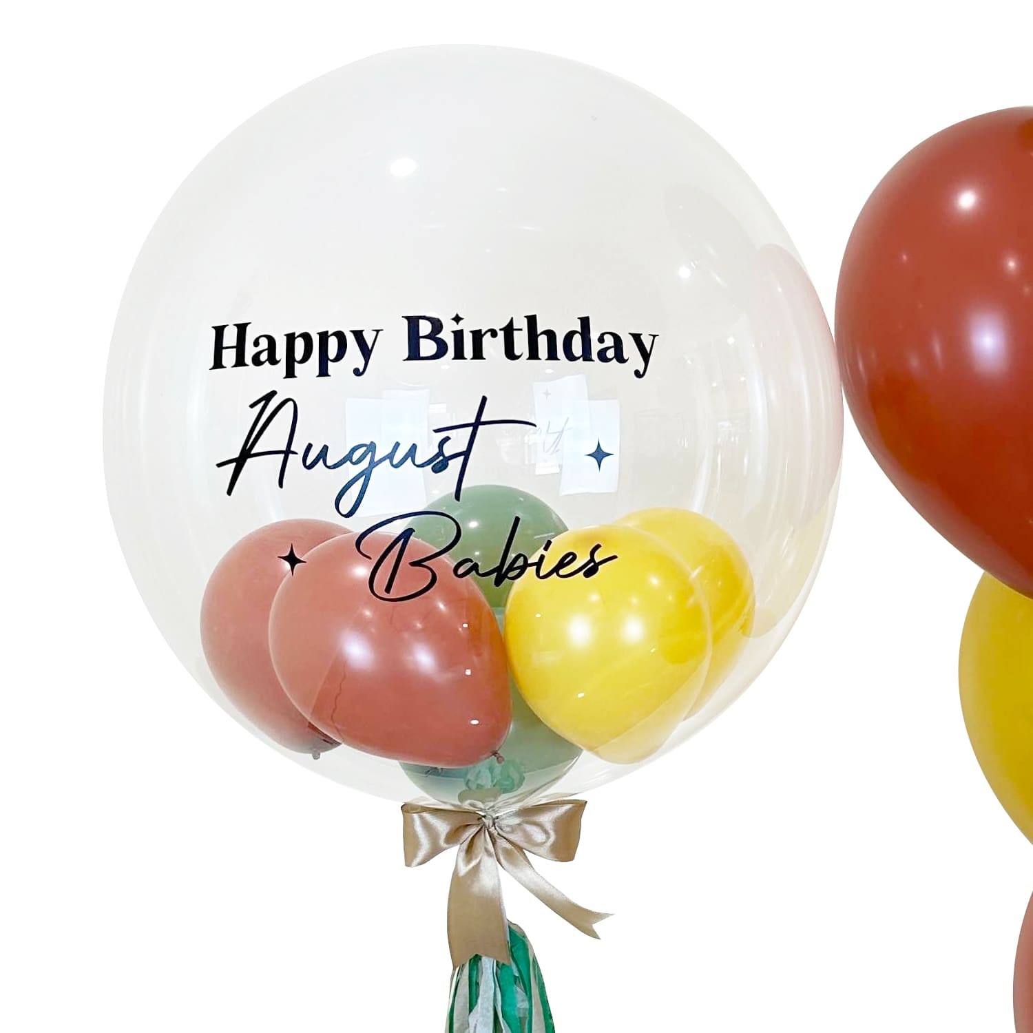 Deluxe August Bubble Bobo Helium Balloon Bunch - Burnt Red, Dark Yellow, Olive